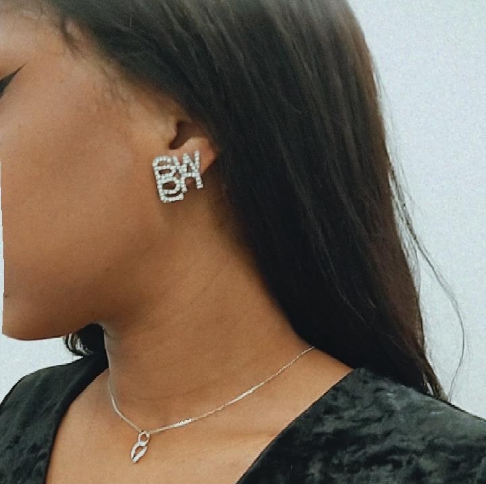 Women's stud silver rhinestone earring